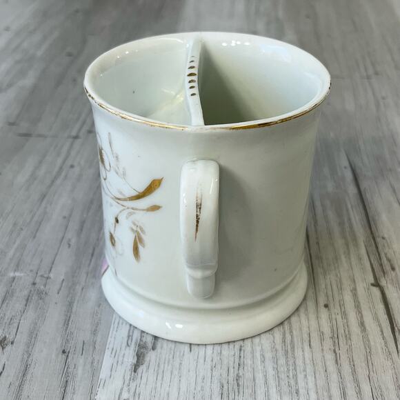 Vintage White Pink Floral Accent Gold Trim Shaving Mug Cup Decor - Picture 3 of 9
